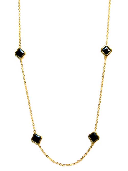 BLACK and WHITE Clover Gold Tone Necklace